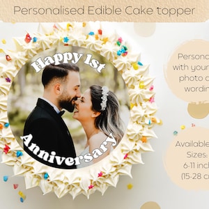 4&quot; - 11&quot; Personalised Edible Cake Topper with Photo & Custom Text, Circle Wafer Paper, Icing sheet, Birthday party, celebrations, 21st, 18th