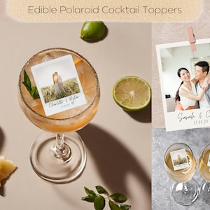 Toppers per cocktail polaroid commestibili, carta da ostia, cartoncino, foglio di glassa, festa, 18°, 21°, matrimonio, immagini personalizzate per champagne, addio al nubilato