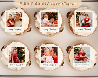 12 x Edible Polaroid Cupcake Toppers, Wafer Paper, Icing sheet, Christmas gift, special occasions, Personalised images for cakes, cookies
