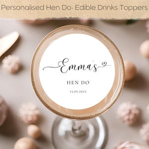 Hen Do Drink & Cocktail Toppers, Junggesellinnenabschied, minimal, Oblatenpapier, Personalisiert, Individuell, Partyzubehör, Brautkader, Custom Drink Toppers