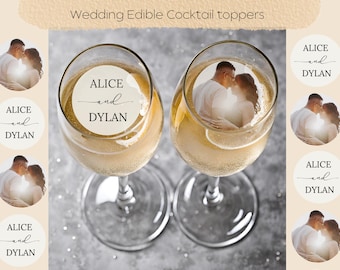 Cocktail toppers, Wedding, Wafer Paper, Icing sheet, Party, baby shower, Personalised images, champagne, name and photo, stylish modern