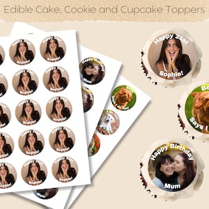 Essbare Kuchen-, Torten- und Keksdekoration, personalisiertes Foto, Logo, Schrift, Oblatenpapier, Karte, Zuckerguss-Bogen, Party, besondere Anlässe, 21