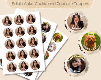 Edible Cake, Cupcake and Cookie toppers, personalised photo, logo, wording, Wafer Paper, Card, Icing sheet, Party, special occasions, 21st