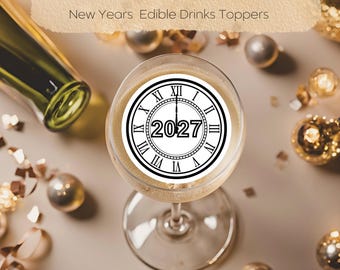New Years Eve Drink and Cocktail Toppers, 2027 Party Decorations,Midnight Clock Party Decor (Edible), Christmas table decor.