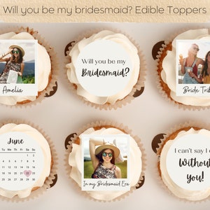 Word jij mijn bruidsmeisje? 6 x eetbare polaroid-cupcaketoppers, ik kan niet zeggen dat ik het zonder jou kan, gepersonaliseerd, aanzoek bruidsmeisje, bruidstam