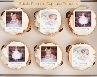 12 x Edible Polaroid Cupcake Toppers, Christening, Baptism,  Wafer Paper, Parties, special occasions, Personalised images for cakes, cookies
