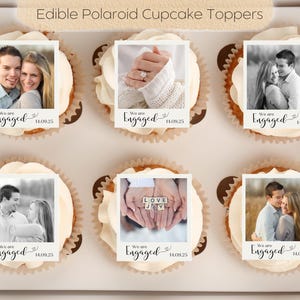 12 topper per cupcake polaroid commestibili, carta da ostia, cartoncino, foglio di glassa, fidanzamento, addio al nubilato, addio al nubilato, immagini personalizzate per torte, biscotti