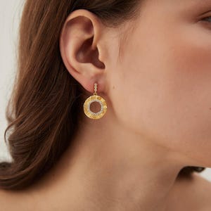 High Quality Circular Earrings, 925 Sterling Silver, 18k Brushed Gold Plated, Perfect Gift for Her