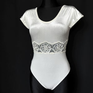 Vintage 90s La Perla Tricot Body White Velvet Lace & Beaded Details Bodysuit