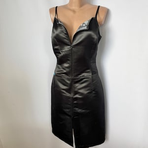 Vintage 90s Jeans De Christian Lacroix Black Satin Strappy Zipper Mini Little Black Dress