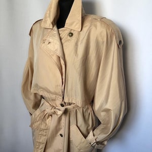 Vintage 80s Beige Oversized Trench Coat with Shoulder Pads, Long Style, Canda C&A Rain Coat