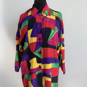 Vintage Pellini Oversize Colorblock Multicolor Long Blouse Shirt Geometric Cubism Pattern Bright Colors Size EUR 40 80s 90s