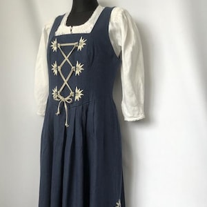Vintage Bavarian Dirndl Dress & Blouse Set, Country Line Austria, Linen Edelweiss Lace-Up Bodice, Oktoberfest Tyrolean Peasant Outfit Tracht