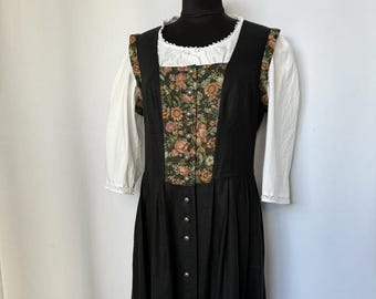 Alphorn Dirndl zum Oktoberfest aus Wolle & Leinen Vintage Tracht mit Zopfmuster & weißer Bluse
