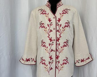 Silkland Vintage Silk Jacket | Asian Style Pink Floral Embroidery