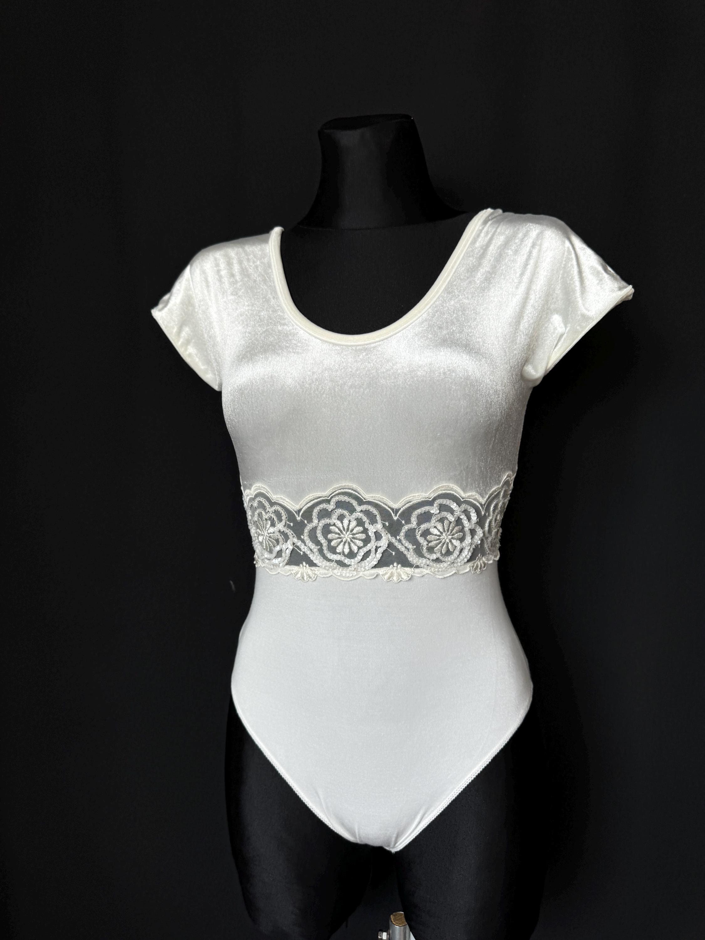 Vintage 90s La Perla Tricot Body White Velvet Lace & Beaded