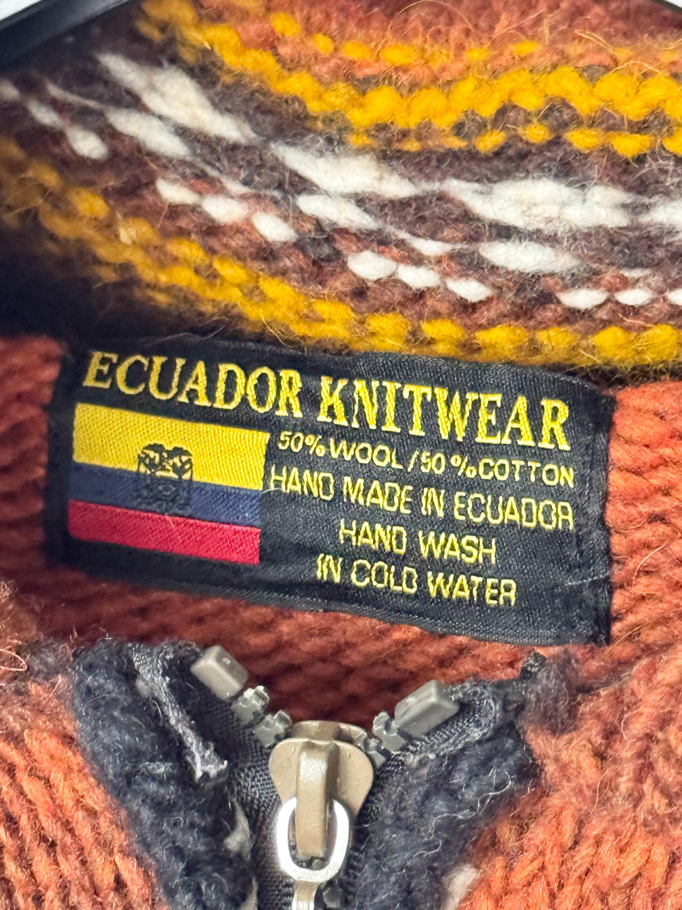 Ecuador Knitwear Peaked Hood Knit Jacket | Orange & Black Boho