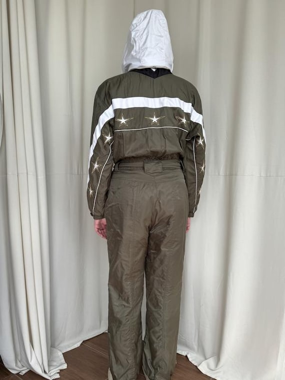 Bogner Vintage One Piece Ski Suit Jumpsuit Khaki Y2K Women's Stars
