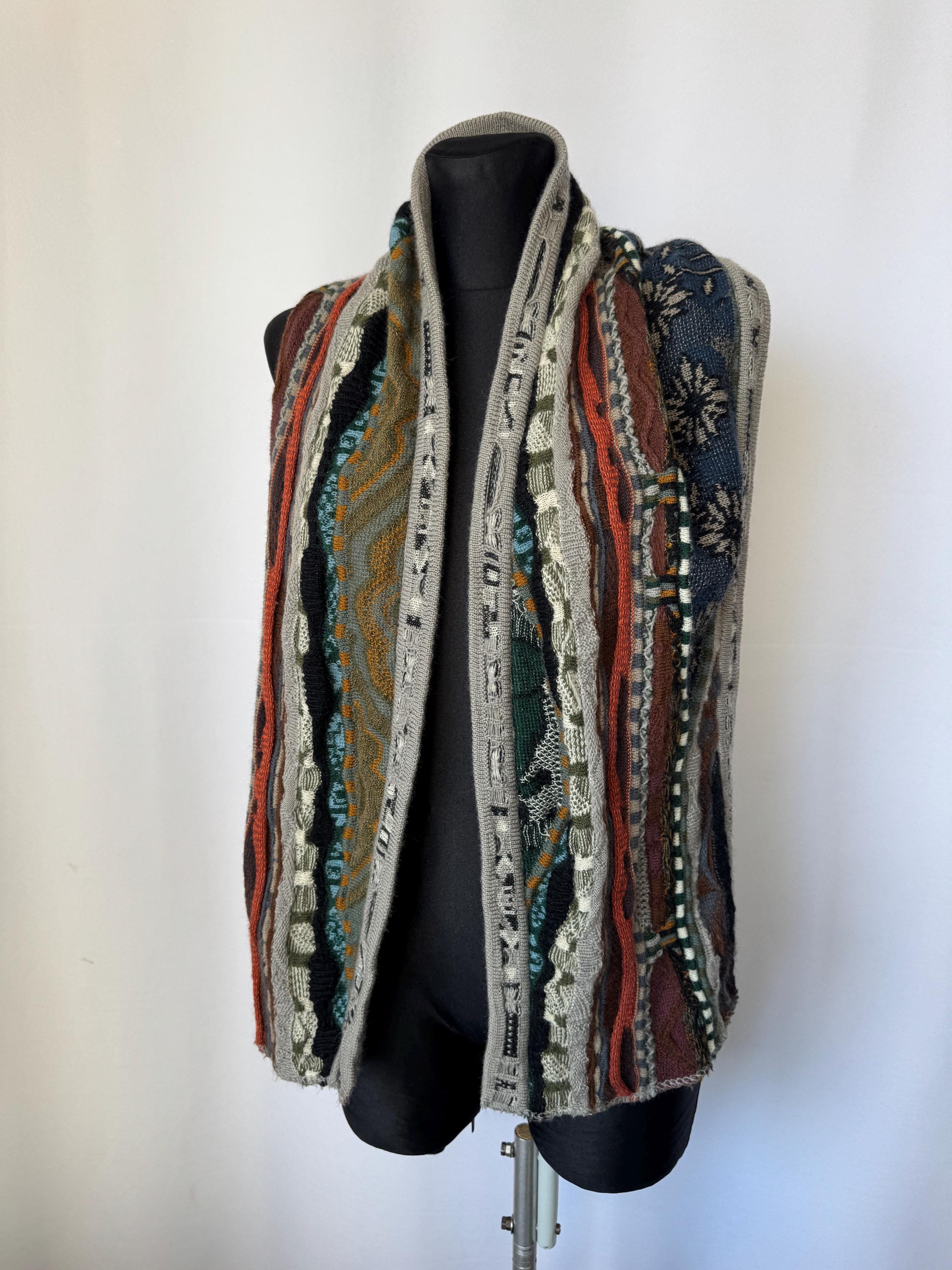 Coogi Australia 100% Wool Scarf | Vintage Multicolor 3D Abstract