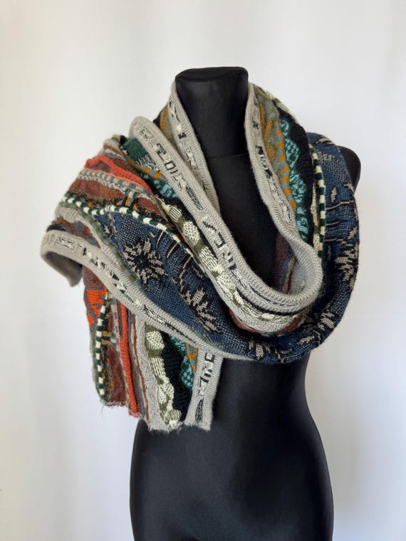 Coogi Australia 100% Wool Scarf | Vintage Multicolor 3D Abstract