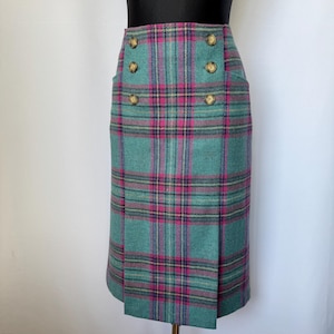 The House of Bruar Vintage Plaid Tweed Skirt Teal & Pink Pure New