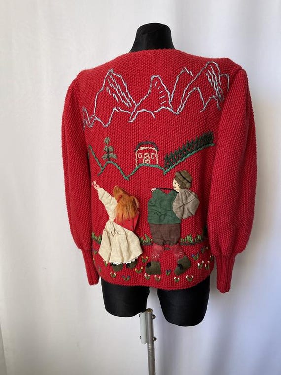Vintage INZY Wool Red Sweater Cardigan – Embroidery & Appliqué