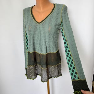 One Step Vintage 90s/Y2K Mesh Patchwork Blouse Teal