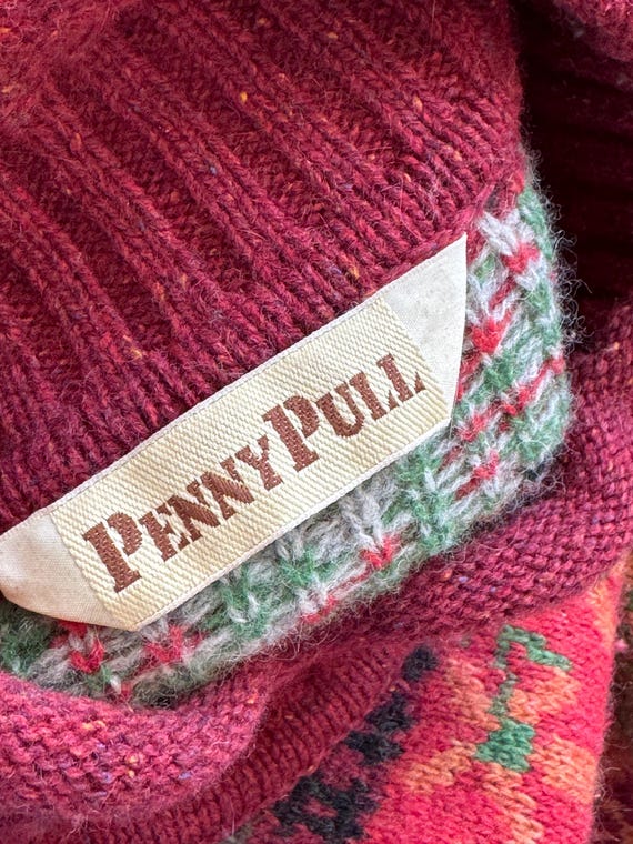 Vintage Penny Pull Multicolored Embroidered Striped Wool Angora
