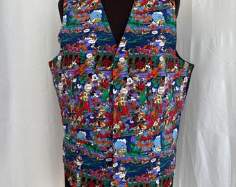 Chaleco de seda vintage de Mickey Mouse Comics / Art of Silk by Tie Rack / Chaleco retro de los 80 y 90 / Chaleco con estampado de Disney / Hecho en el Reino Unido. Talla M