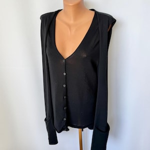 Annette Görtz Black Knit Vest Top | Avant Garde Sleeveless Cardigan | Unique Cut Zipper Back | Viscose Cotton Blend | Size XL