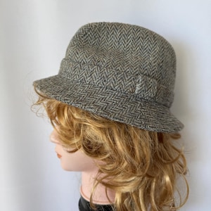 Vintage Harris Tweed Gray Wool Hat Classic England Tweed, Old Money Timeless Tweed Fedora Size 56