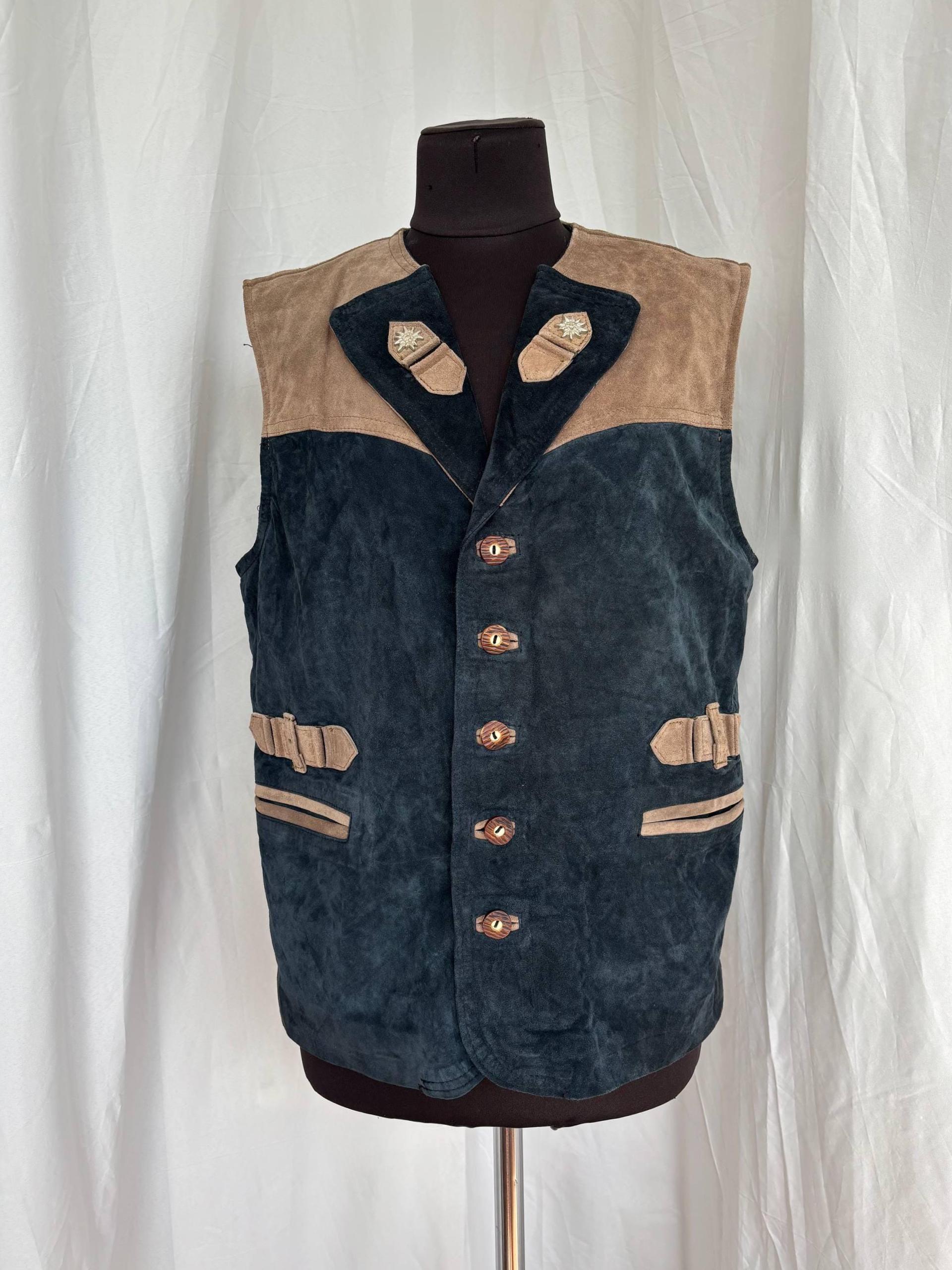Vintage Suede Leather Vest | Austrian Tyrolean Alpine Tracht