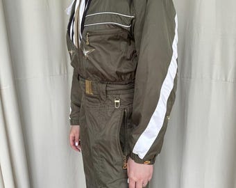 Bogner Vintage One Piece Ski Suit Jumpsuit Khaki Y2K Women's Stars
