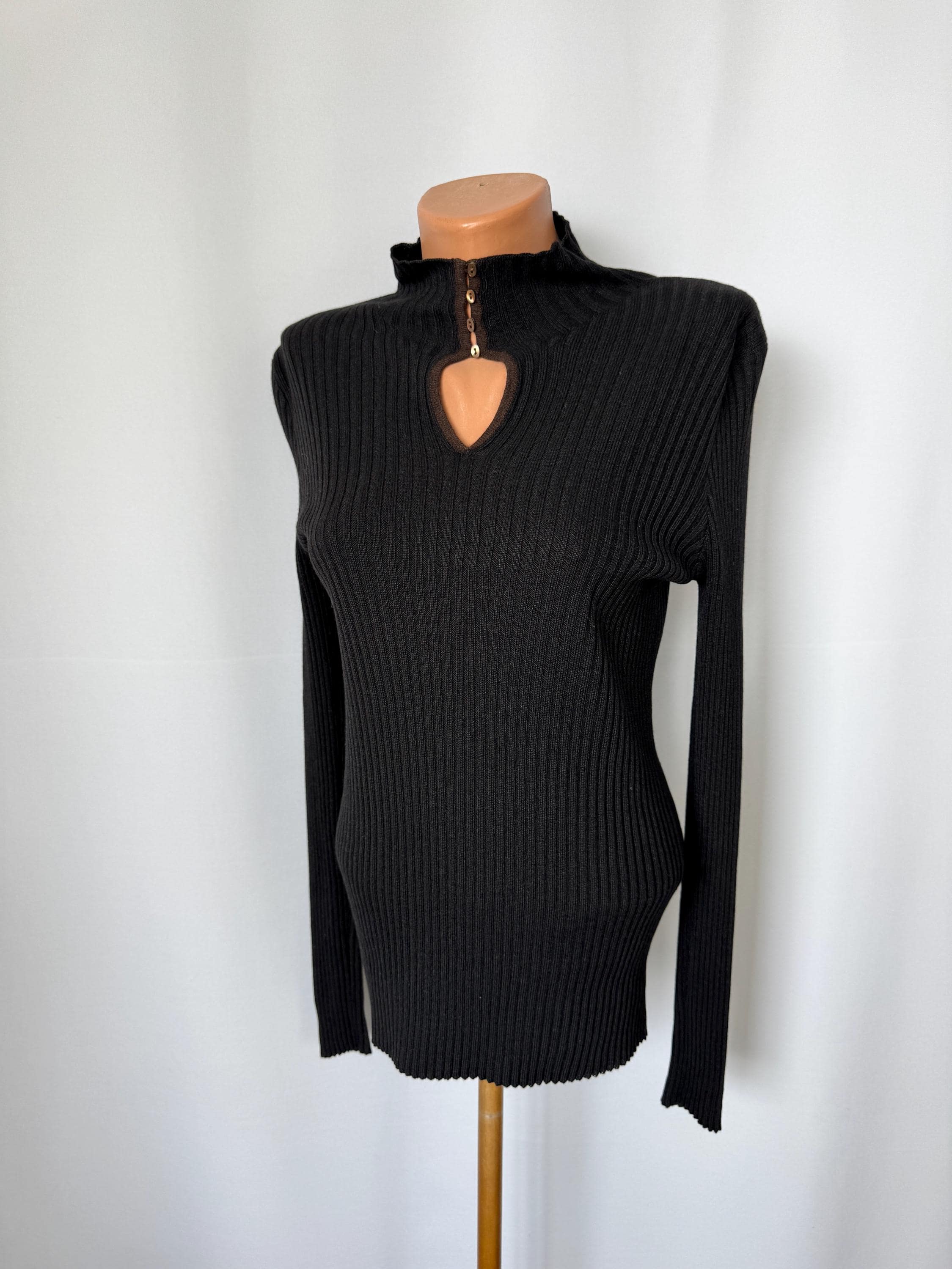 Brunello Cucinelli Vintage Cashmere Silk Turtleneck | Black Ribbed