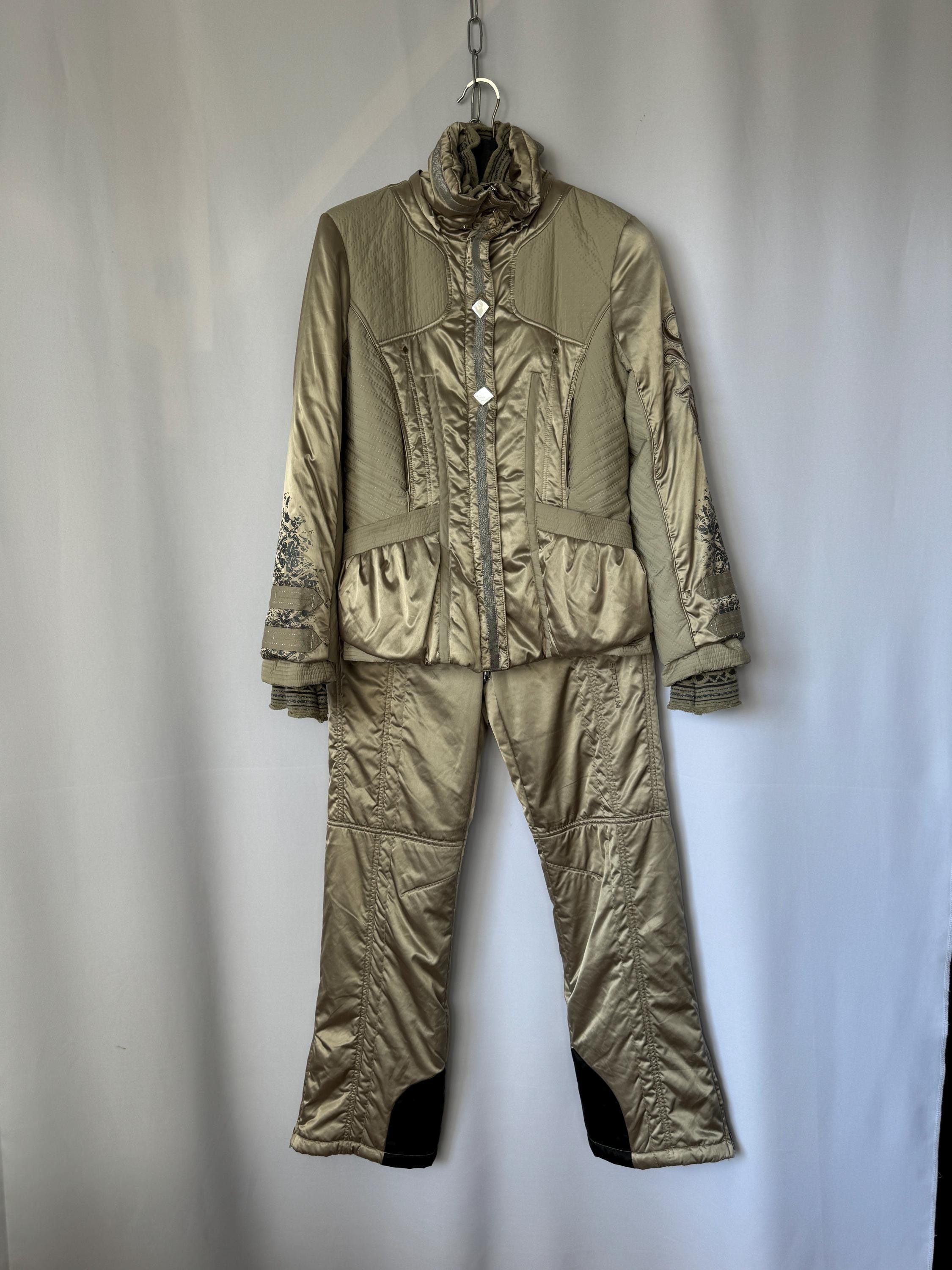Vintage Sportalm gold ski suit jacket & pants for skiing or snowboarding, warm winter apparel Y2K