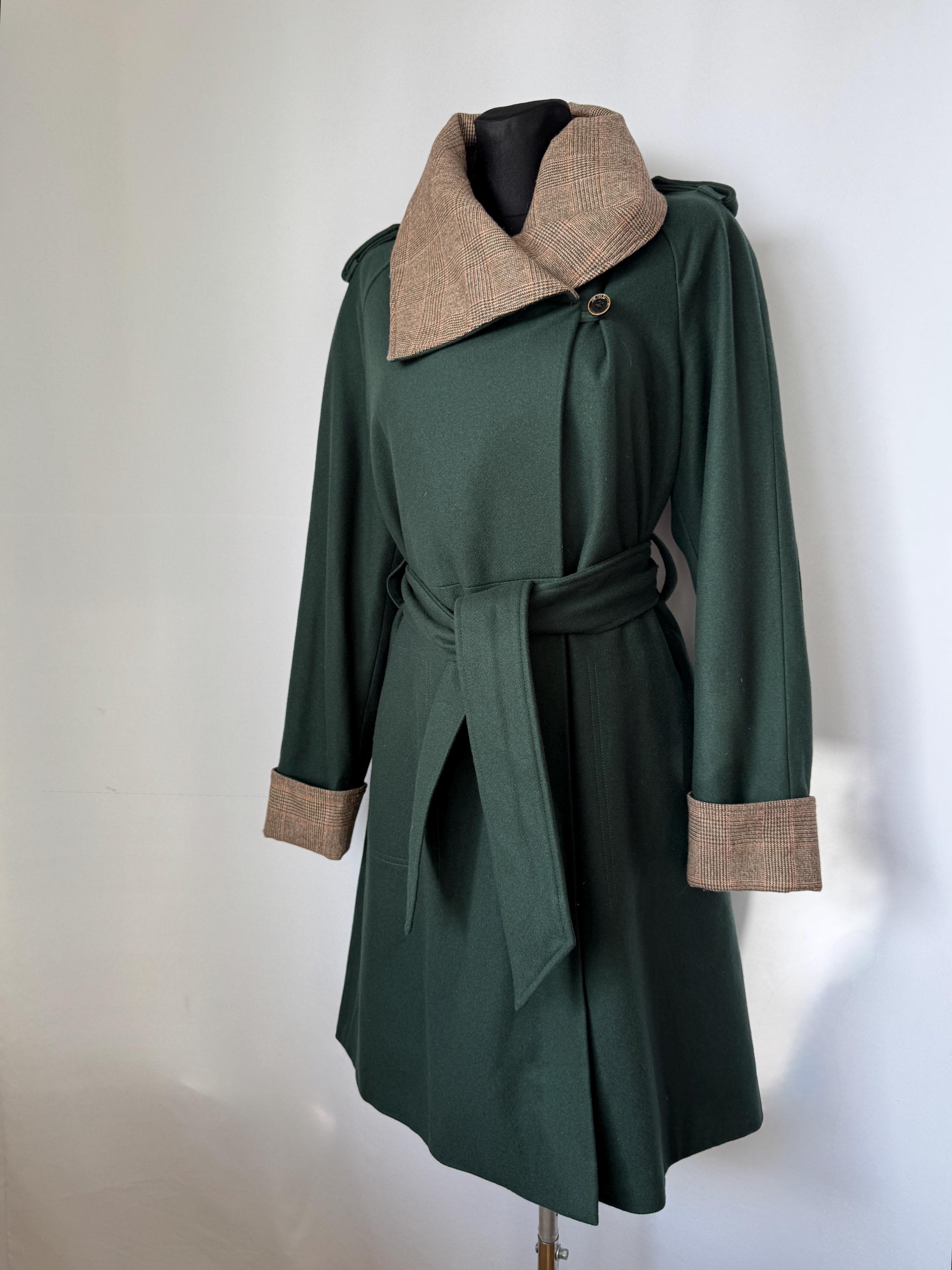 美品 TED BAKER 3way チェックツイード×ベルトラップロングコート Ted Baker Wool Cashmere Coat | Elegant Bottle Green Plaid Trim