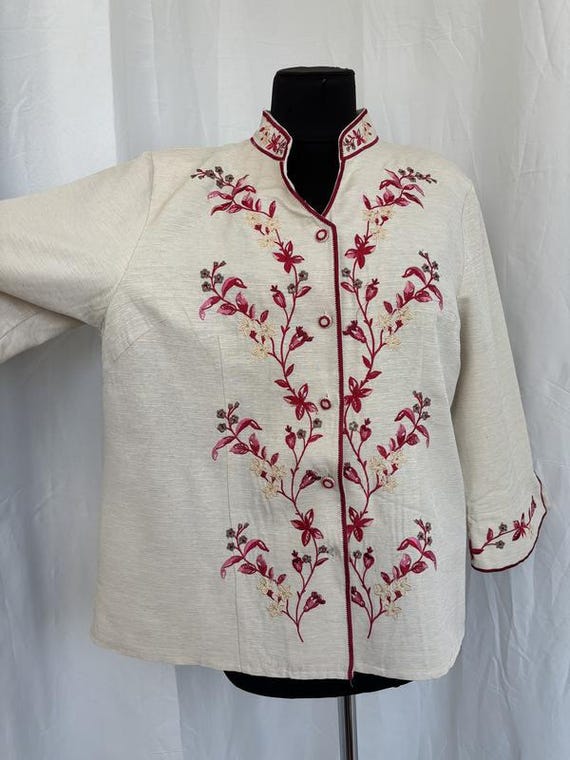 Silkland Vintage Silk Jacket | Asian Style Pink Floral Embroidery