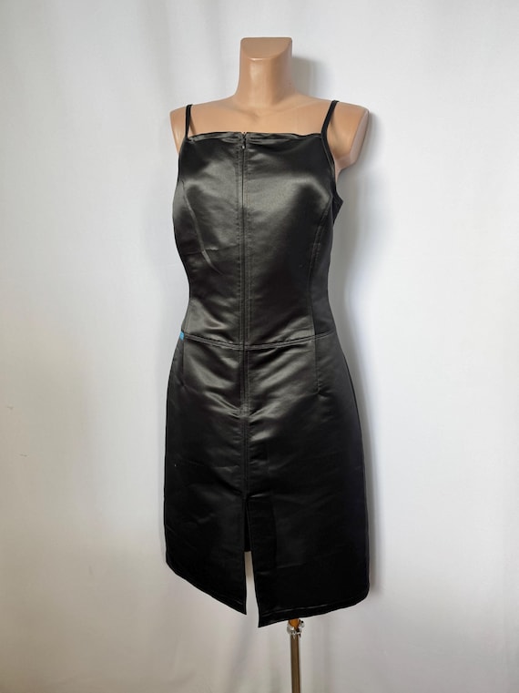 christian lacroix black linen dress Christian Lacroix Black And Blue Linen Dress With Gold Hardware & Slit
