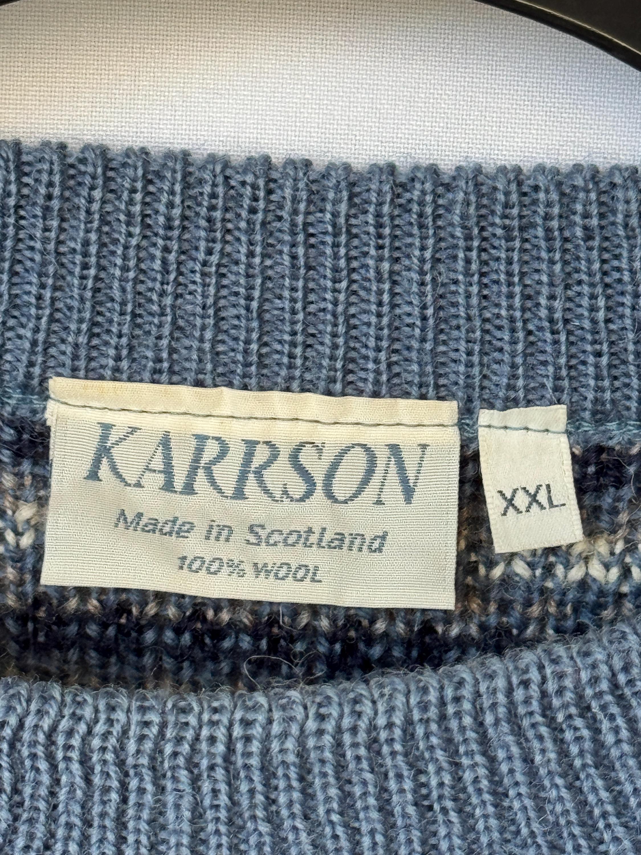 Karrson Scotland Wool Knit Fisherman Sweater Blue & White 