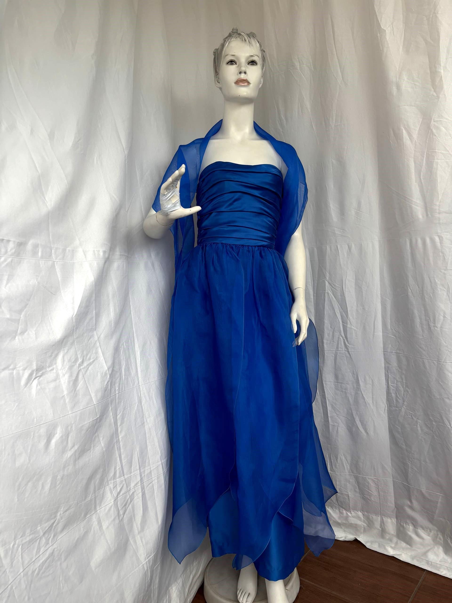 90s prom dress with shawl Vintage 90s Cornflour Blue Beaded Evening Gown With Scarf – Call Me The  Breeze