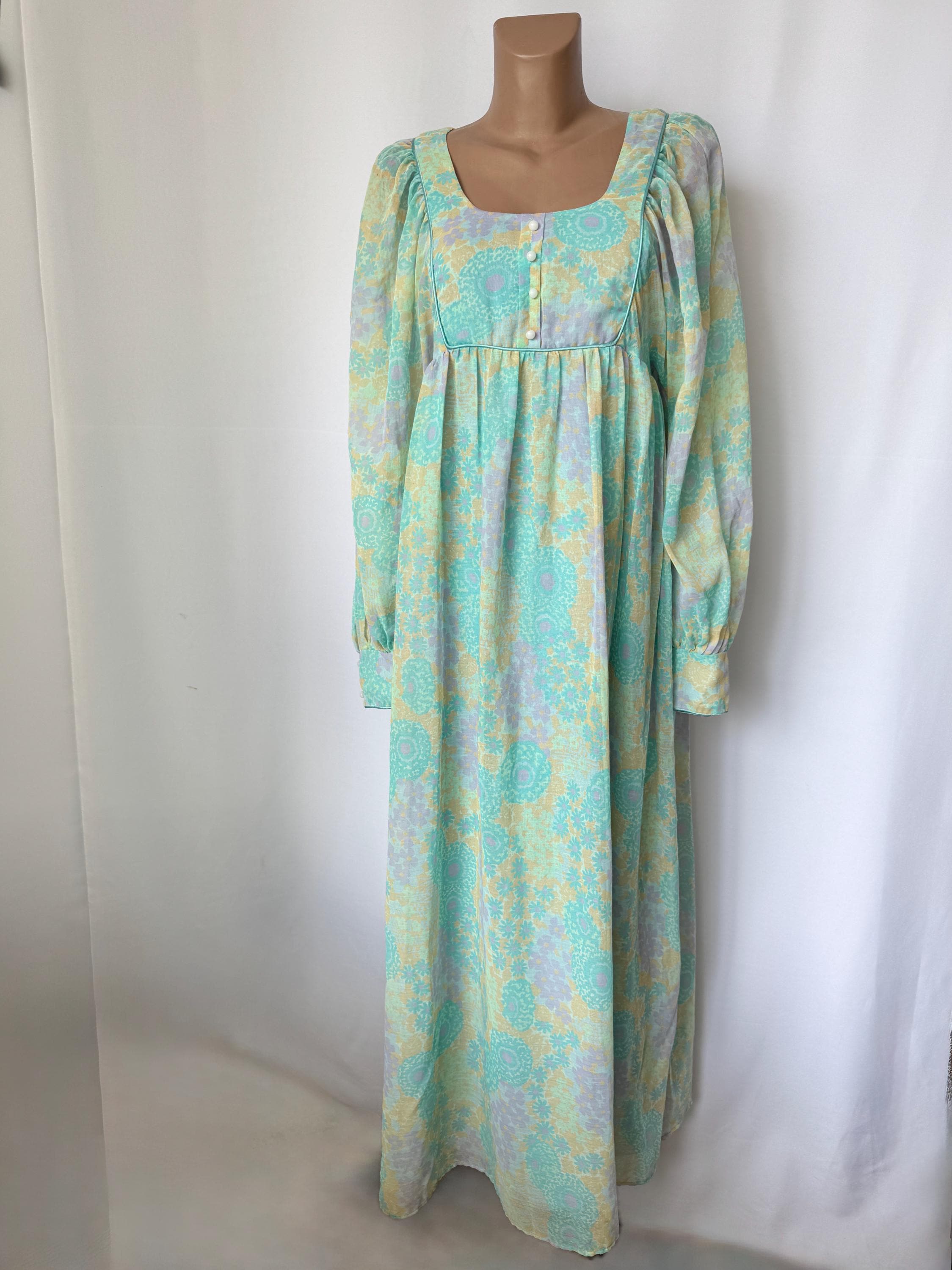 Vintage 60s 70s Dollyrockers by Sambo Maxi Dress, Turquoise Blue