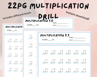22 Pages PDF Printable Math Multiplication Worksheet Grade 1st, 2nd, 3rd, 4th, 5th, 6th, 7th | Homeschool or school | Drills | Numbers