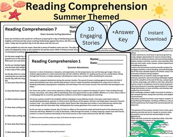 Summer Theme Reading Passages Worksheet 3rd 4th 5th 6th grade Instant Download PDF Summer Learning Close Reading Worksheet Work Packet Print