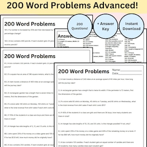 Può includere: Un foglio di lavoro con 200 problemi di parole per studenti di matematica avanzati. I problemi coprono una varietà di argomenti, tra cui geometria, percentuali e tempo e distanza. Il foglio di lavoro è diviso in due sezioni, con 100 problemi in ogni sezione. I problemi sono progettati per sfidare gli studenti e aiutarli a sviluppare le loro capacità di problem solving.