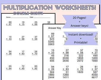 Multiplication Double Digits Worksheets Advanced | 10 worksheets + Answer key |Advanced Multiplication | PDF and printable | Math |