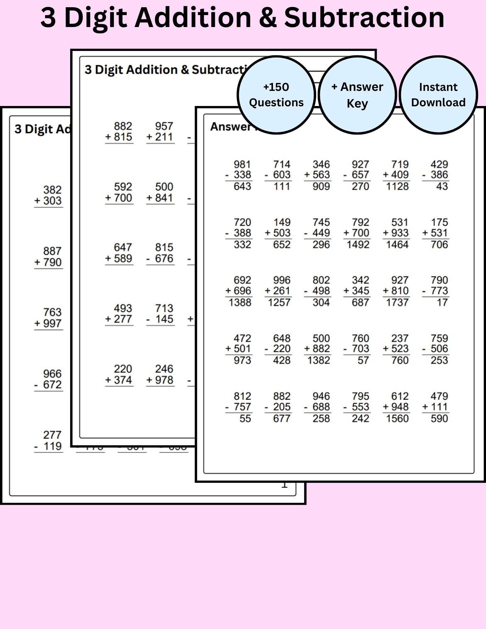 3-digit-addition-and-subtraction-worksheet-4th-5th-6th-7th-grade-elementary-math-table-math-sheet-home-school-resource-worksheet-kids-etsy for Free Printable 3 Digit Addition And Subtraction With Regrouping 3 Digit Addition and Subtraction Worksheet 4th 5th 6th 7th Grade Elementary Math Table Math Sheet Home School Resource Worksheet Kids - Etsy for Free Printable 3 Digit Addition And Subtraction With Regrouping
