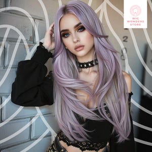 Long Light Purple Straight Wig, Purple Wig, Wig, Wigs, Long Wig, Bangs Wig, Cosplay Wig, Long Light Wig