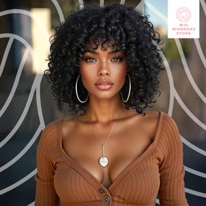 Fluffy Little Curl Black Wig, Black Wig, Short Wig, Curl Wig, Fluffy Wig, Wig, Wigs, Party Wig, Synthetic Wig, Short Curly Wig