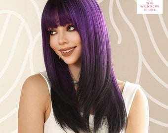 Black Purple Ombre Wig, Pink Wig, Synthetic Wigs, Cosplay Wig, Long Straight Wig