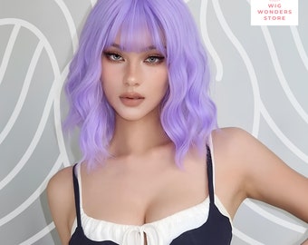 Purple Ombre Short Bob Wig With Bangs High Quality Deep Purple Synthetic Wavy Short Wavy Wig Lavender Wig Fairy Hair Light Purple Etsy